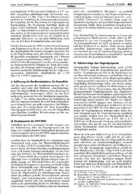 Vorschauseite 5: Rabattverträge nach § 130a Abs. 8 SGB V und die Umsetzung der Abgabepflicnt nach § 129 Abs. 1 Satz 3 SGB V unter besonderer Berücksichtigung von Originalund Importpräparaten