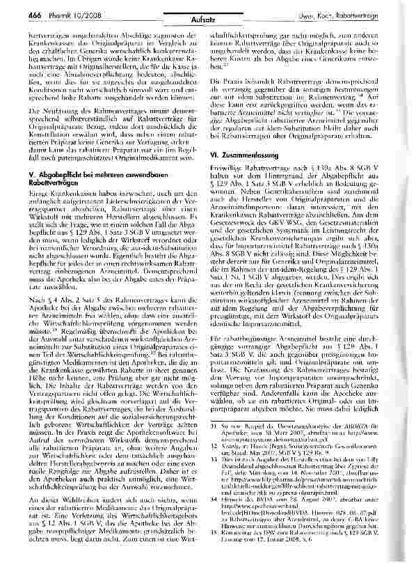 Vorschauseite 6: Rabattverträge nach § 130a Abs. 8 SGB V und die Umsetzung der Abgabepflicnt nach § 129 Abs. 1 Satz 3 SGB V unter besonderer Berücksichtigung von Originalund Importpräparaten