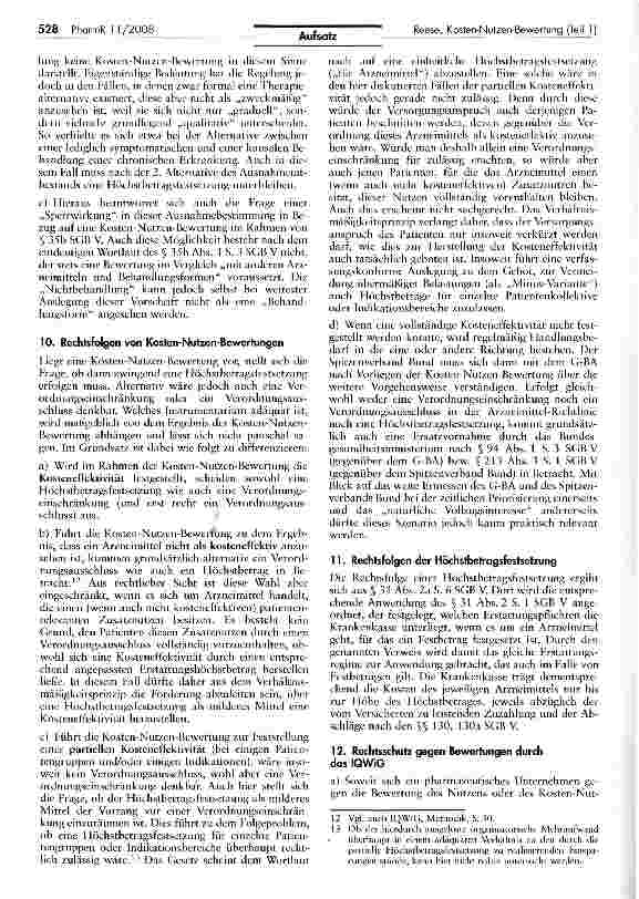 Vorschauseite 4: Rechtsfragen der Kosten-Nutzen-Bewertung und Festsetzung von Erstattungshöchstbeträgen (Teil 2)*