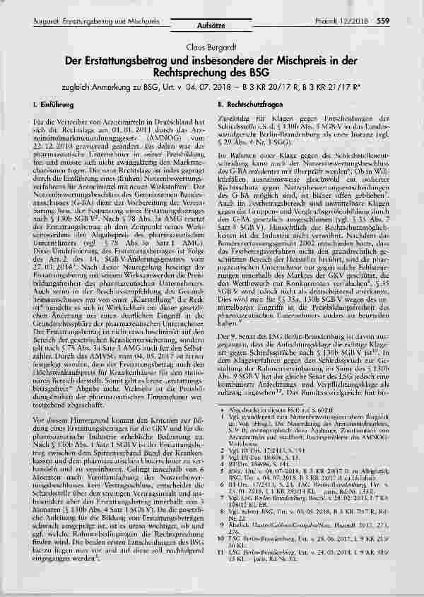 Vorschauseite 1: Der Erstattungsbetrag und insbesondere der Mischpreis in der Rechtsprechung des BSG