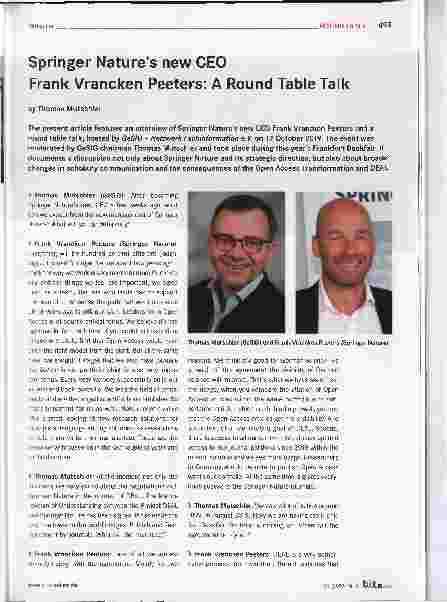 Vorschauseite 1: Springer Nature’s new CEO Frank Vrancken Peeters: A Round Table Talk