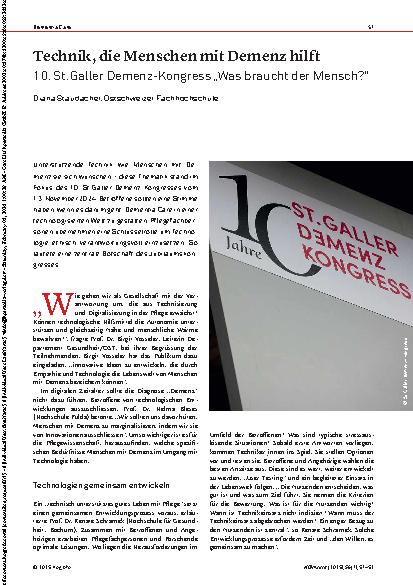 Vorschauseite 1: Technik, die Menschen mit Demenz hilft 10. St. Galler Demenz-Kongress „Was braucht der Mensch? “