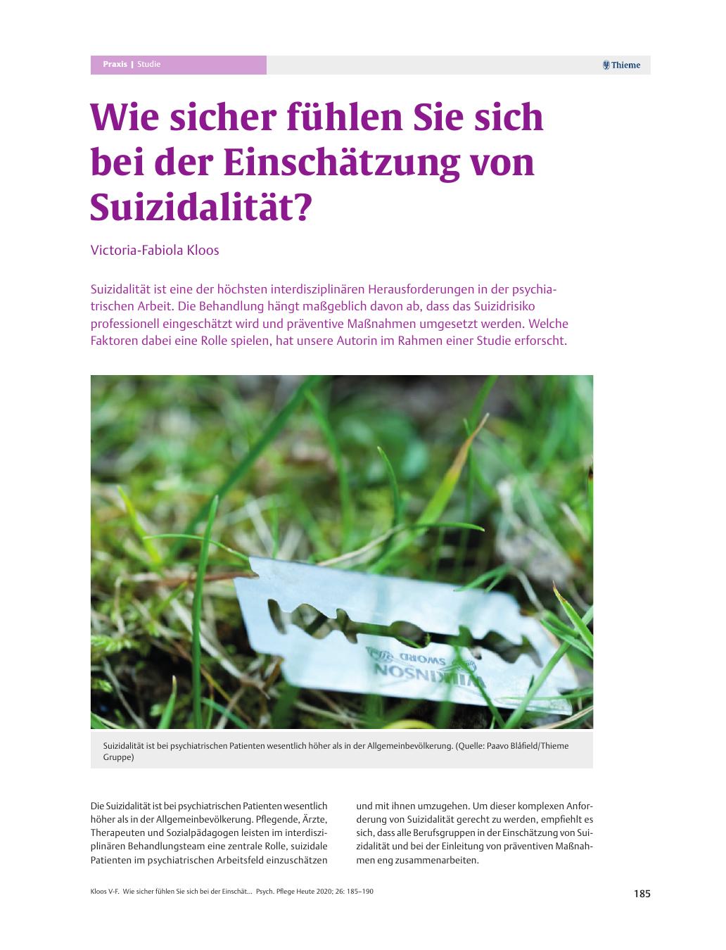 Vorschauseite 1: Wie sicher fühlen Sie sich bei der Einschätzung von Suizidalität?
