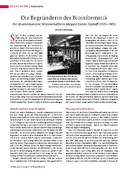 Vorschauseite 1: Die Begründerin der Bioinformatik: Die US-amerikanische Wissenschaftlerin Margaret Oakley Dayhoff (1925–1983)