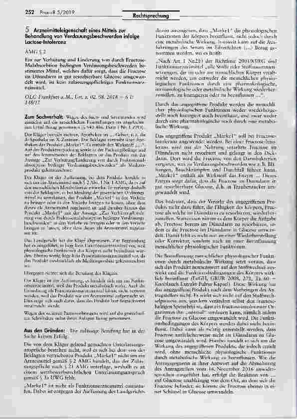 Vorschauseite 1: Arzneimitteleigenschaft eines Mittels zur Behandlung von Verdauungsbeschwerden infolge Lactose-IntoleranzAMG § 2 Ein zur Verhütung und Linderung von durch Fructose- Malabsorbtion…