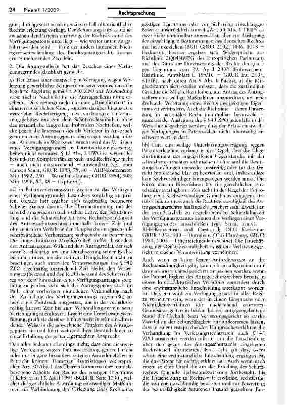 Vorschauseite 4: Patentrechtlicher Unterlassungsanspruch gemäß § 940 ZPO (Olanzapin)