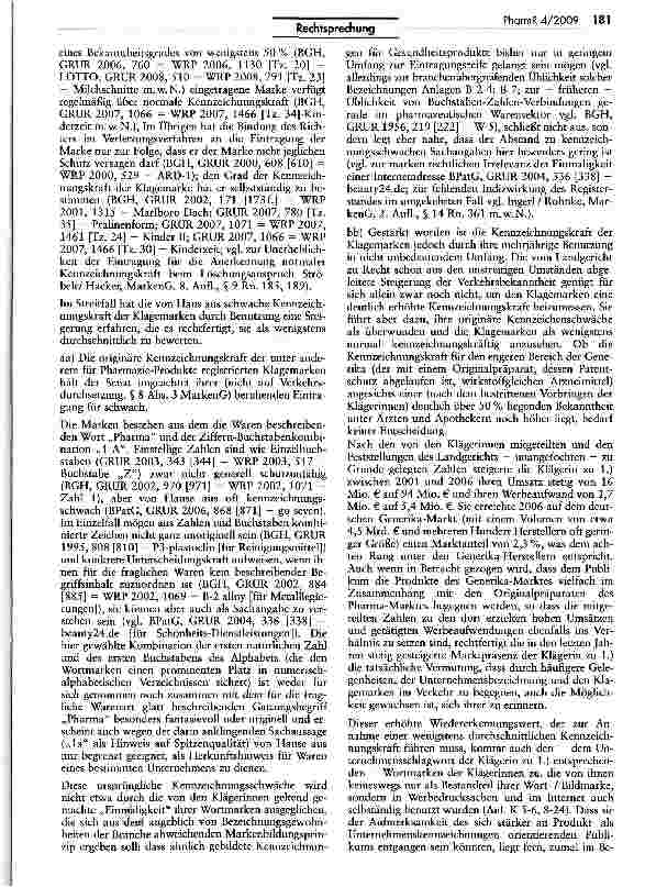 Vorschauseite 2: Verwechslungsgefahr zwischen Marke „1-Pharma unaMarlten „1 A-Pharma und „1 A Pharma