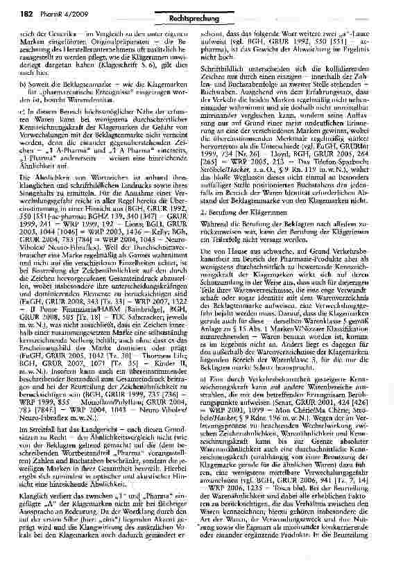 Vorschauseite 3: Verwechslungsgefahr zwischen Marke „1-Pharma unaMarlten „1 A-Pharma und „1 A Pharma