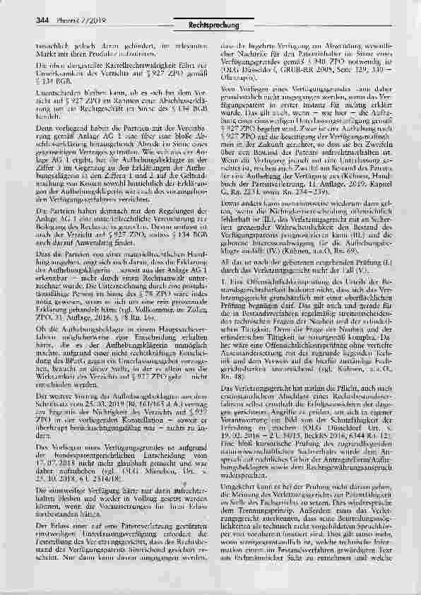 Vorschauseite 4: Patentverletzung Schutzfähigkeit der Erfindung BGB §§ 134, 314 I; GWB ZPO § 927; PatG § 4