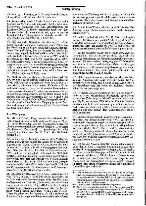 Vorschauseite 4: Zur Genehmigung für das Inverkehrbringen -Versagungsgrünae - Begriff des Referenzarzneimittels (Generics)