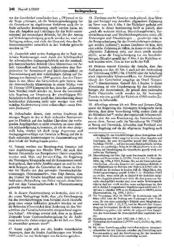 Vorschauseite 6: Zur Genehmigung für das Inverkehrbringen -Versagungsgrünae - Begriff des Referenzarzneimittels (Generics)