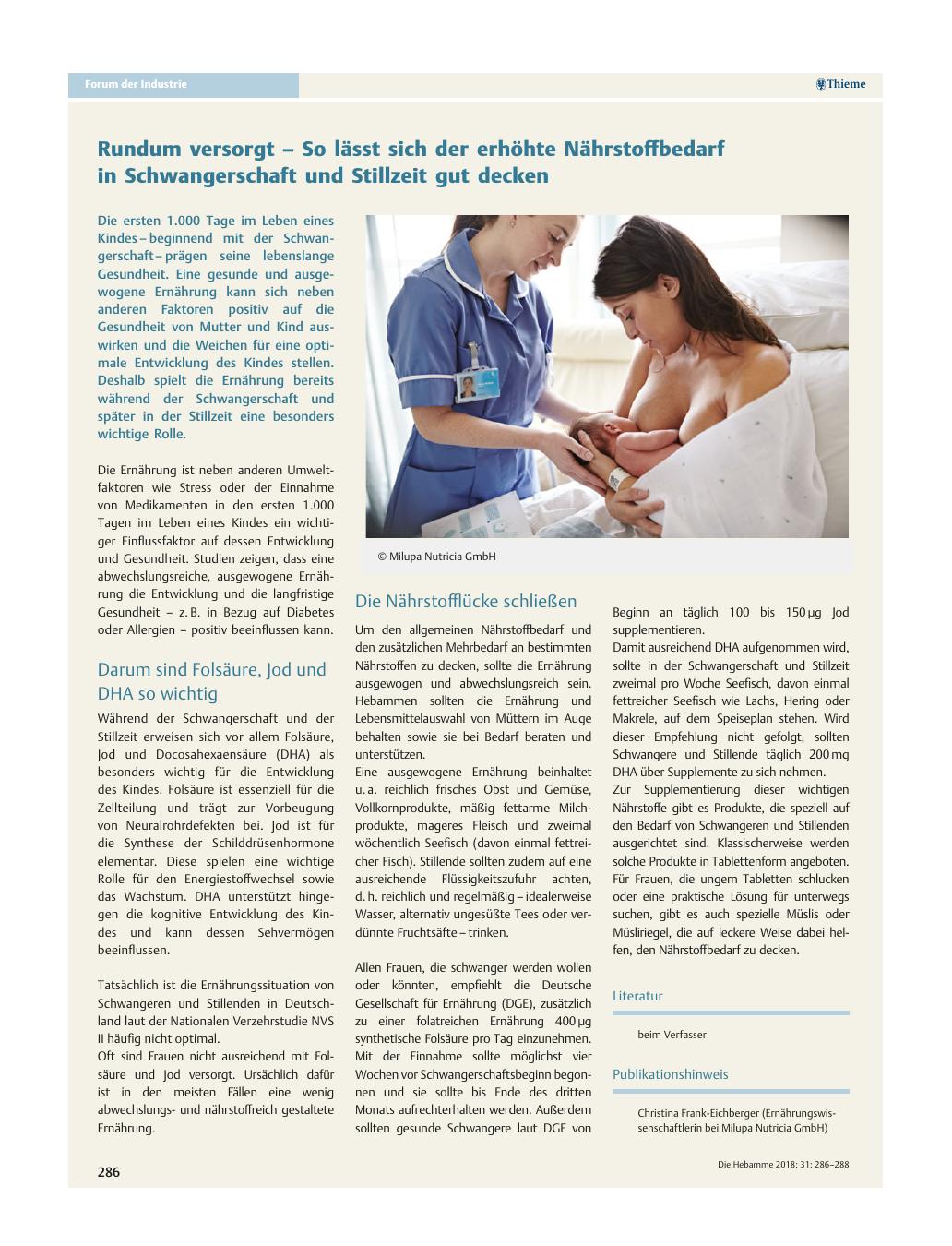 Vorschauseite 1: Rundum versorgt ? So lässt sich der erhöhte Nährstoffbedarf in Schwangerschaft und Stillzeit gut decken