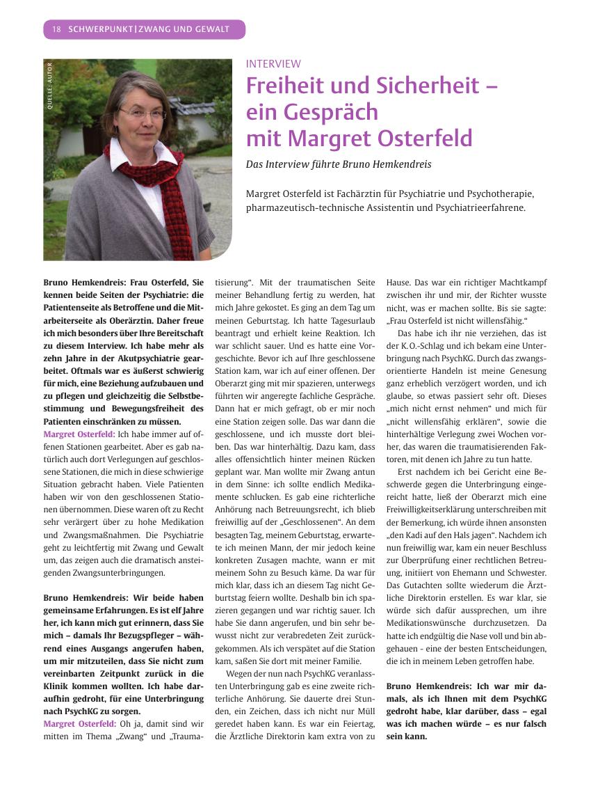 Vorschauseite 1: Freiheit und Sicherheit – ein Gespräch mit Margret Osterfeld