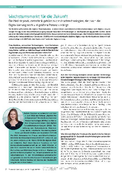 Vorschauseite 1: Wachstumsmarkt für die Zukunft: Die Medizinproduktetechnik gehört zu den Hochtechnologien, die durch die Digitalisierung noch viel größere Potenziale birgt.