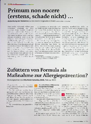 Vorschauseite 1: Zufüttern von Formulam als Maßnahme zur Allergieprävention?