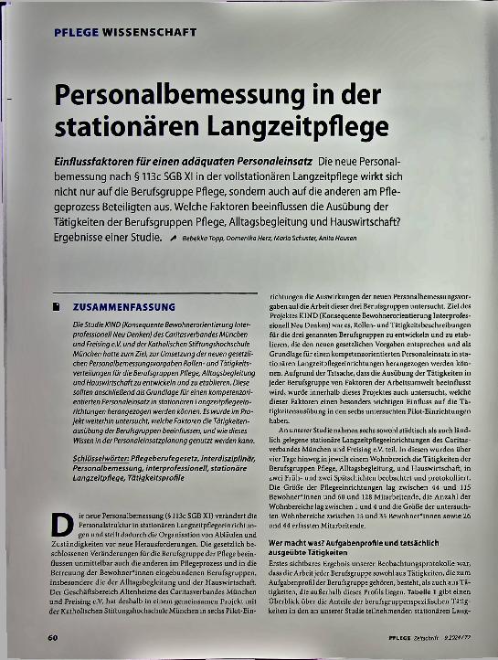 Vorschauseite 1: Personalbemessung in der stationären Langzeitpflege