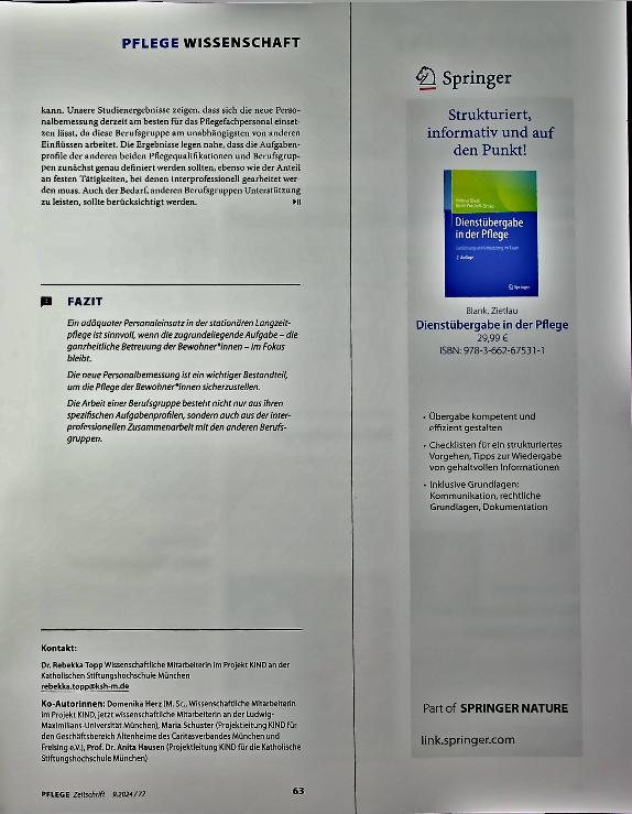 Vorschauseite 3: Personalbemessung in der stationären Langzeitpflege