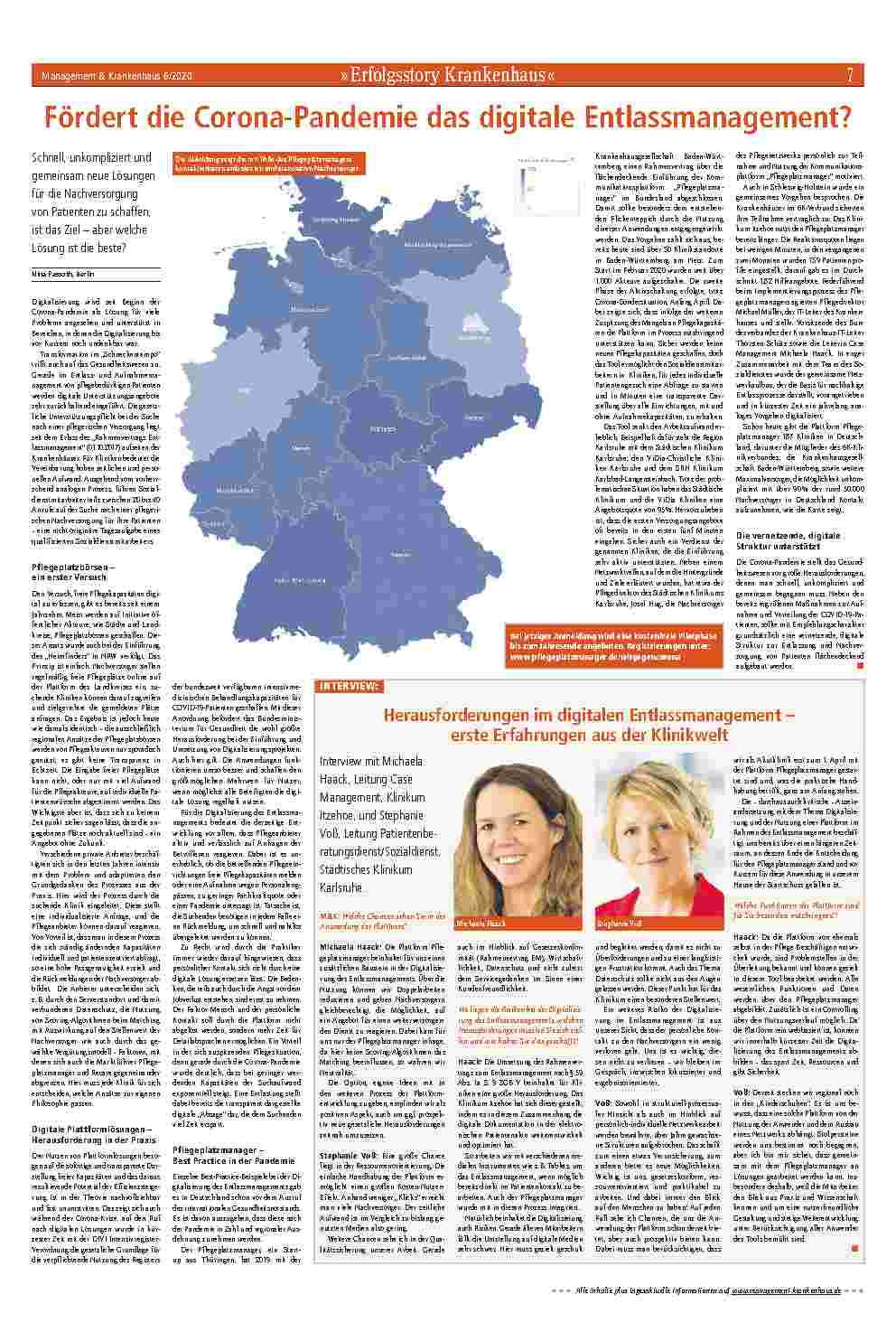 Vorschauseite 1: Fördert die Corona-Pandemie das digitale Entlassmanagement?