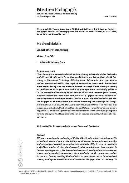 Vorschauseite 1: Mediendidaktik Versuch einer Positionierung