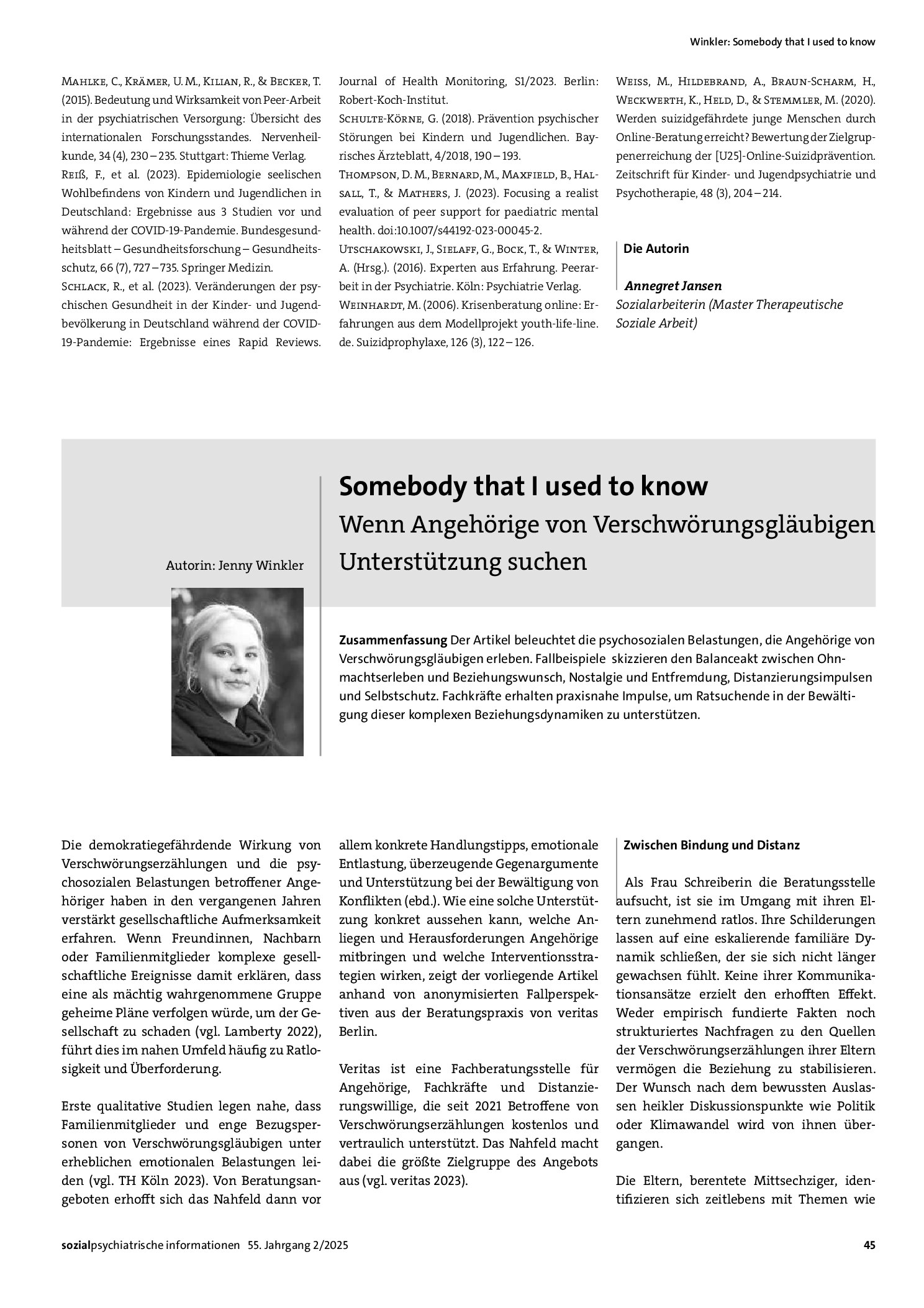 Vorschauseite 1: Somebody that I Used to Know. Wenn Angehörige von Verschwörungsgläubigen Unterstützung suchen