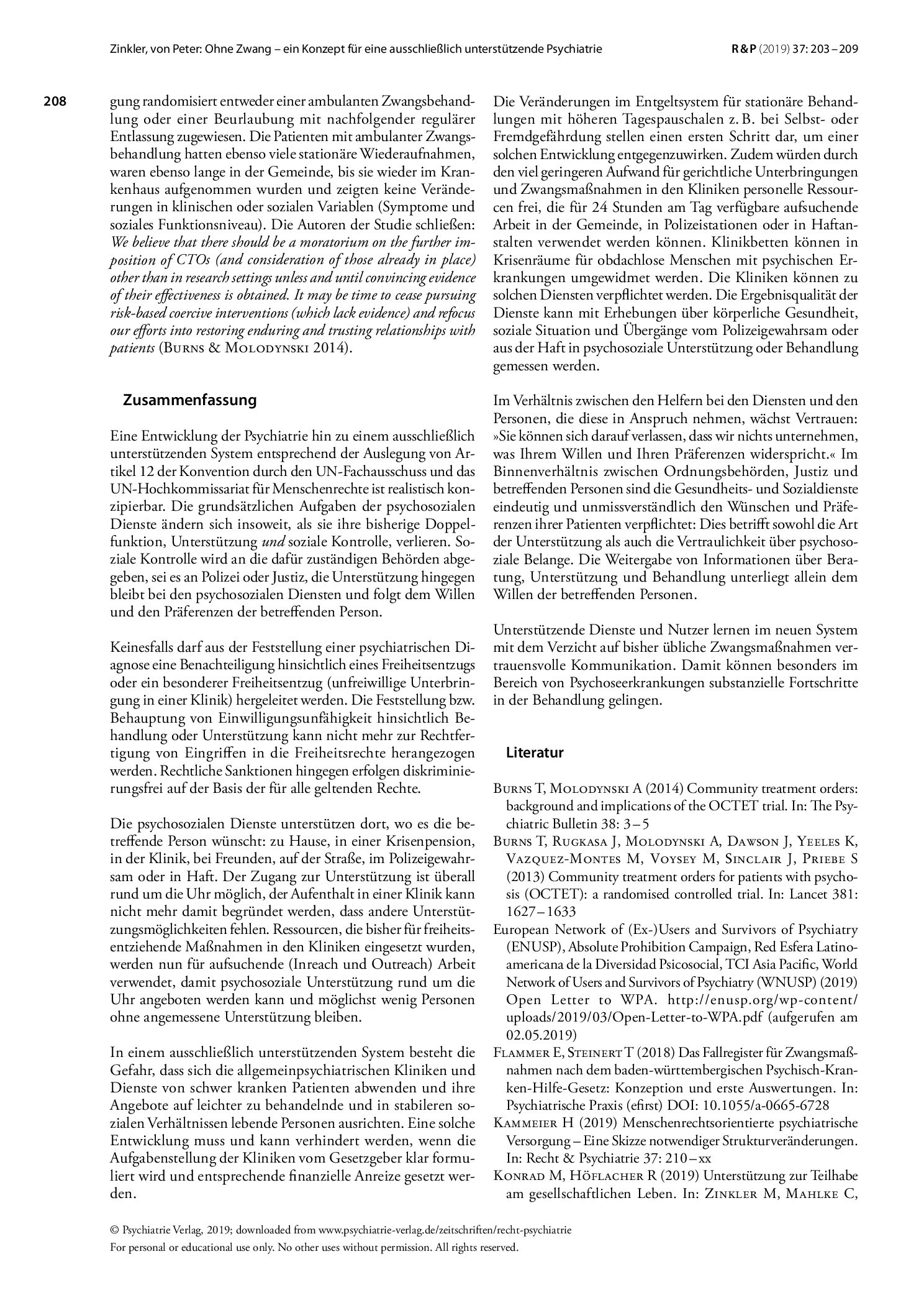 Vorschauseite 6: Ohne Zwang – ein Konzept für eine ausschließlich unterstützende Psychiatrie