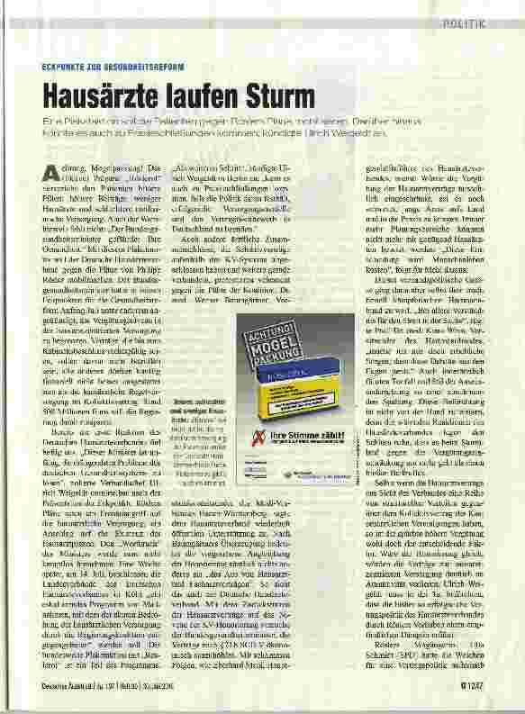 Vorschauseite 1: Hausärzte laufen Sturm