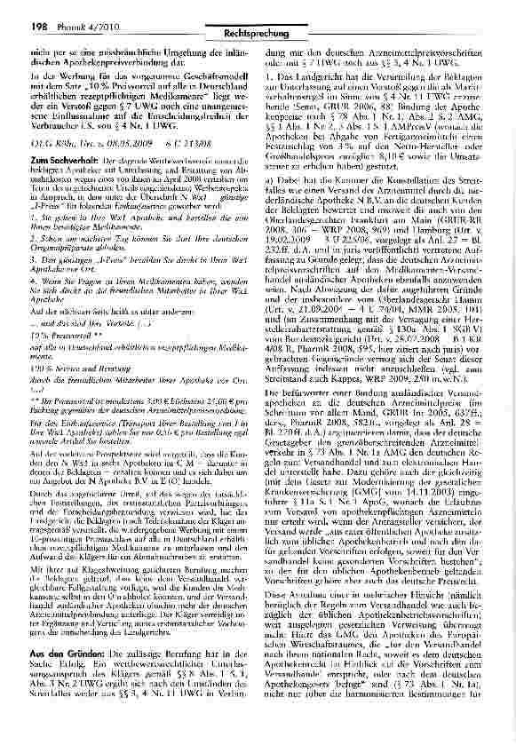 Vorschauseite 2: Keine Bindung ausländischer Versandapotheken an deutsches Arzneimittelpreisrecht