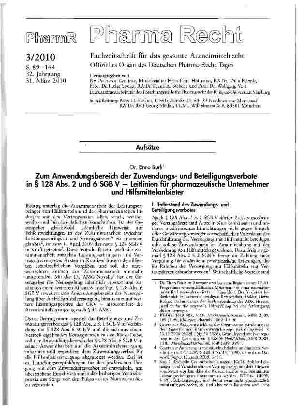 Vorschauseite 1: Zum Anwendungsbereich der Zuwendungsund Beteiligungsverbote in § 128 Abs. 2 und 6 SGB V - Leitlinien für pharmazeutische Unternehmer und Hilfsmittelanbieter