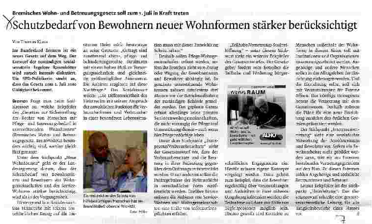 Vorschauseite 1: Schutzbedarf von Bewohnern neuer Wohnformen stärker berücksichtigt