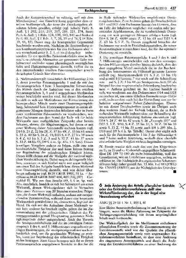Vorschauseite 1: Jede Änderung des Anteils pflanzlicher Extrakte oder des Exktraktionsverfahrens stellt eine Wirkstoffänderung dar, die in der Regel eine Neuzulassung erfordertAMG §§ 29 III 1 Nr.…
