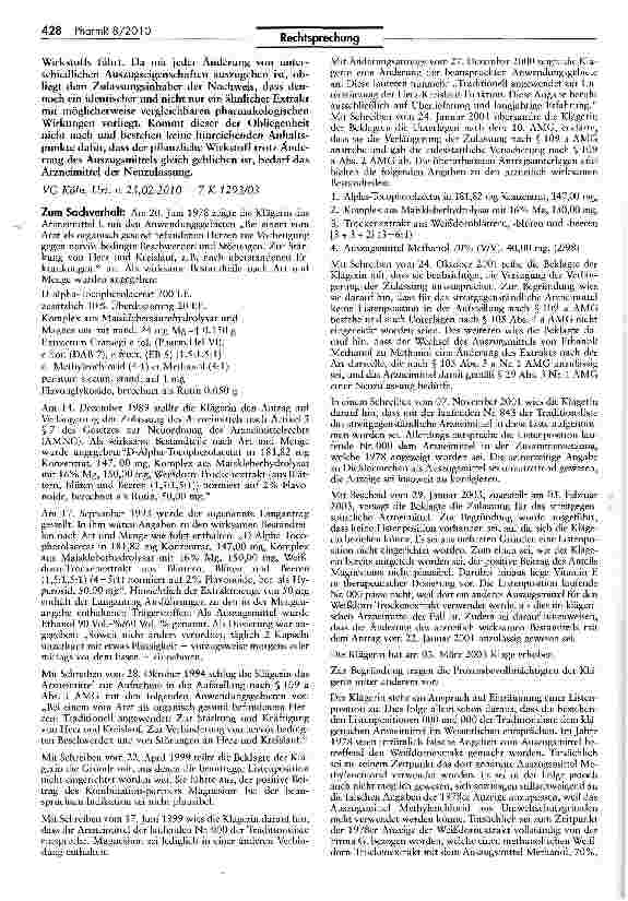 Vorschauseite 2: Jede Änderung des Anteils pflanzlicher Extrakte oder des Exktraktionsverfahrens stellt eine Wirkstoffänderung dar, die in der Regel eine Neuzulassung erfordertAMG §§ 29 III 1 Nr.…