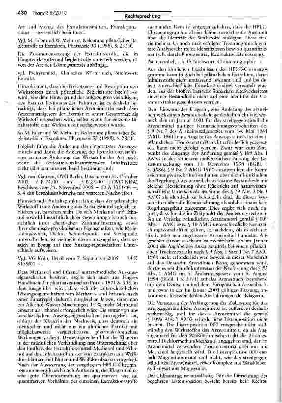 Vorschauseite 4: Jede Änderung des Anteils pflanzlicher Extrakte oder des Exktraktionsverfahrens stellt eine Wirkstoffänderung dar, die in der Regel eine Neuzulassung erfordertAMG §§ 29 III 1 Nr.…