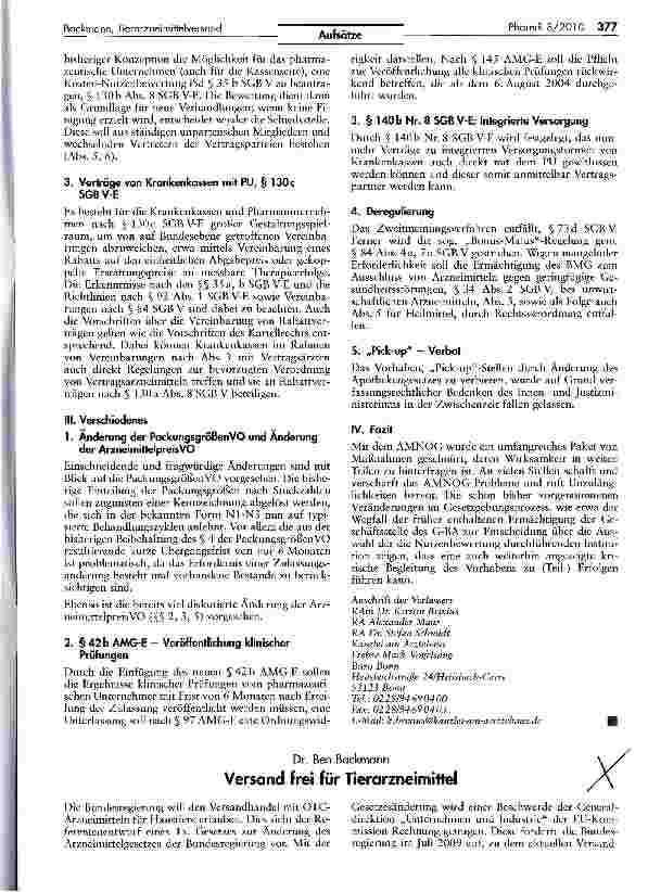 Vorschauseite 5: Wirtschaftspolitische Auswirkungen des Gesetzentwurfs zur Neuordnung des Arzneimittelmarktes in der GKV für pharmazeutische Unternehmer