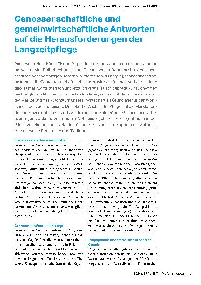 Vorschauseite 1: Genossenschaftliche und gemeinwirtschaftliche Antworten auf die Herausforderungen der Langzeitpflege