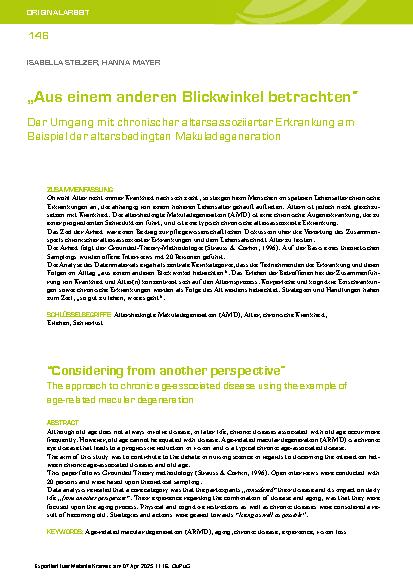 Vorschauseite 1: „Aus einem anderen Blickwinkel betrachten“ Der Umgang mit chronischer altersassoziierter Erkrankung am Beispiel der altersbedingten Makuladegeneration