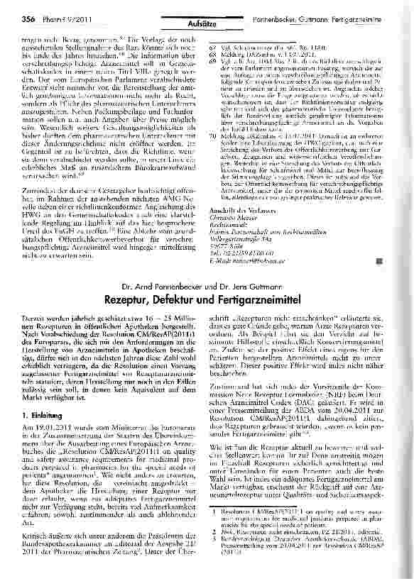 Vorschauseite 1: Rezeptur, Defektur und Fertigarzneimittel