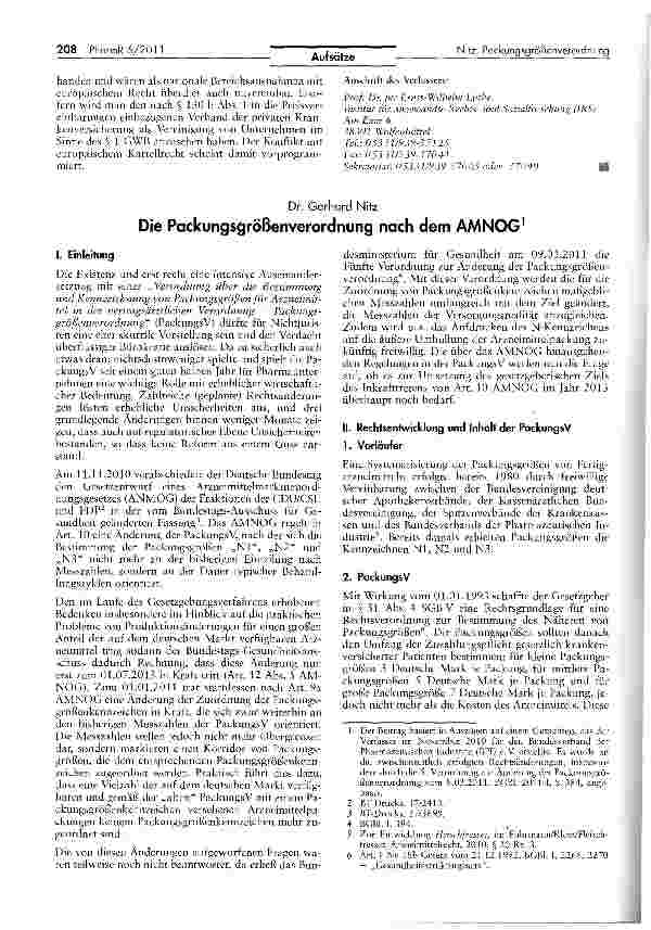 Vorschauseite 1: Die Packungsgrößenverordnung nach dem AMNOG
