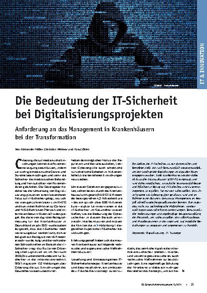 Vorschauseite 1: Die Bedeutung der IT-Sicherheit bei Digitalisierungsprojekten: Anforderungen an das Management in Krankenhäusern bei der Transformation