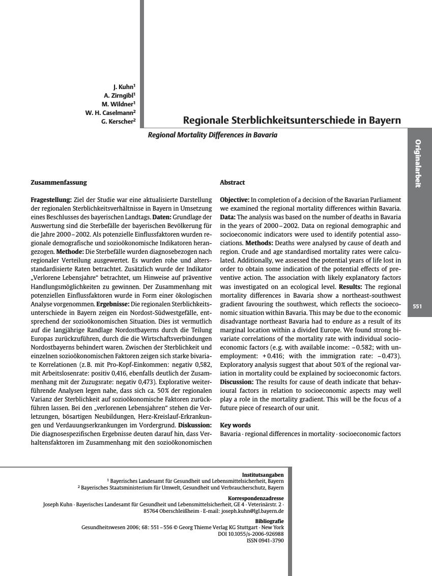 Vorschauseite 1: Regionale Sterblichkeitsunterschiede in Bayern