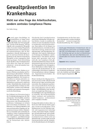 Vorschauseite 1: Gewaltprävention im Krankenhaus Nicht nur eine Frage des Arbeitsschutzes, sondern zentrales Compliance-Thema
