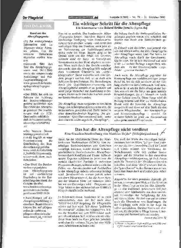 Vorschauseite 1: Das hat die Altenpflege nicht verdient