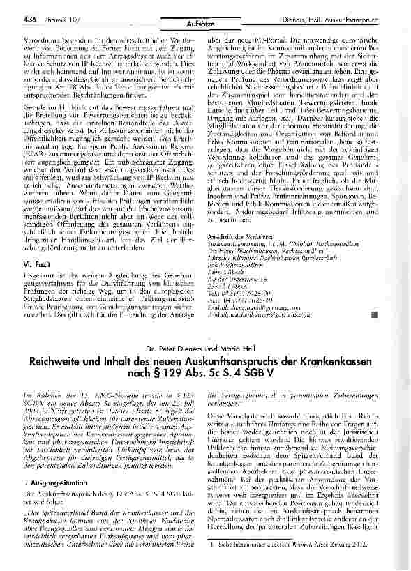 Vorschauseite 1: Reichweite und Inhalt des neuen Auskunftsanspruchs der Krankenkassen nach § 129 Abs. 5c S. 4 SGB V