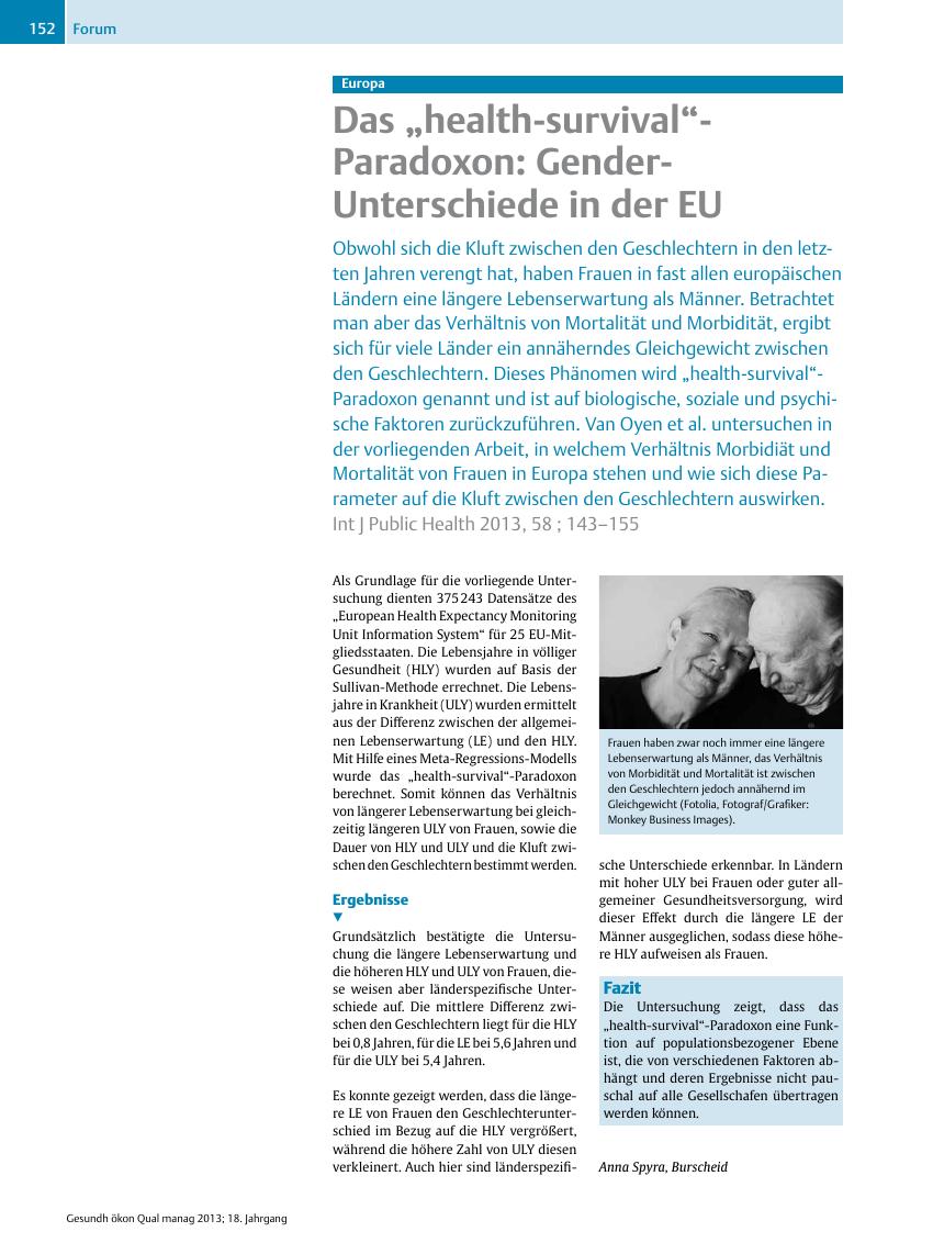 Vorschauseite 1: Europa ? Das ?health-survival?-Paradoxon: Gender-Unterschiede in der EU