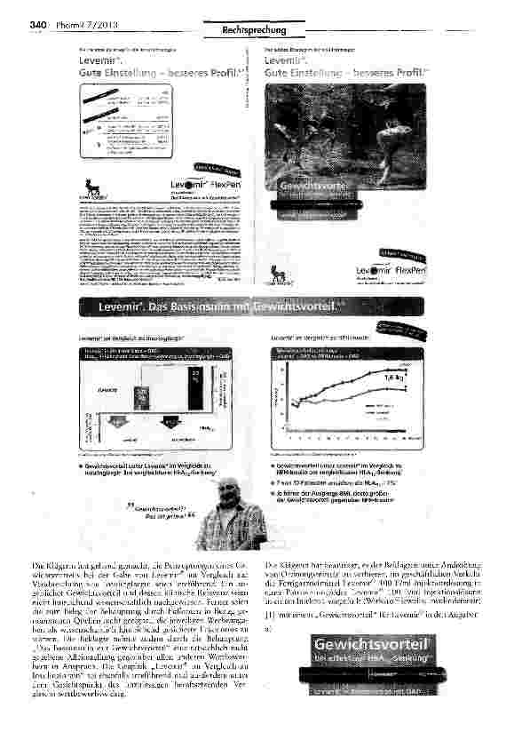 Vorschauseite 2: Merkmal der gesicherten wissenschaftlichen Erkenntnis als Voraussetzung für die Zulässigkeit einer Heilmittelwerbung — Basisinsulin mit Gewichtsvorteil UWG §512 Nr. 1; HWG § 3
