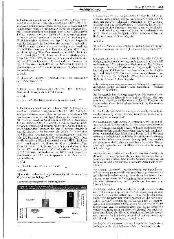 Vorschauseite 3: Merkmal der gesicherten wissenschaftlichen Erkenntnis als Voraussetzung für die Zulässigkeit einer Heilmittelwerbung — Basisinsulin mit Gewichtsvorteil UWG §512 Nr. 1; HWG § 3