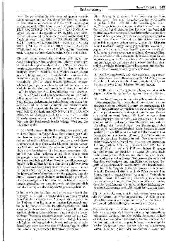 Vorschauseite 5: Merkmal der gesicherten wissenschaftlichen Erkenntnis als Voraussetzung für die Zulässigkeit einer Heilmittelwerbung — Basisinsulin mit Gewichtsvorteil UWG §512 Nr. 1; HWG § 3