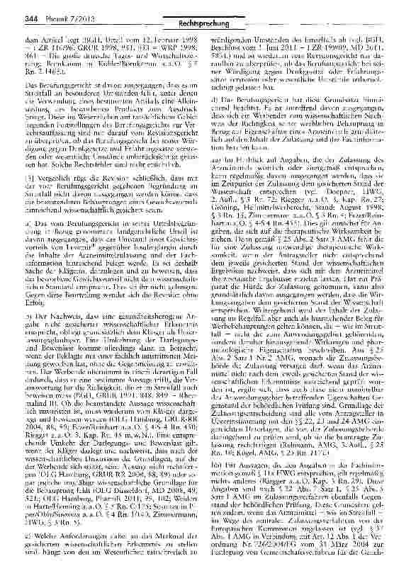 Vorschauseite 6: Merkmal der gesicherten wissenschaftlichen Erkenntnis als Voraussetzung für die Zulässigkeit einer Heilmittelwerbung — Basisinsulin mit Gewichtsvorteil UWG §512 Nr. 1; HWG § 3