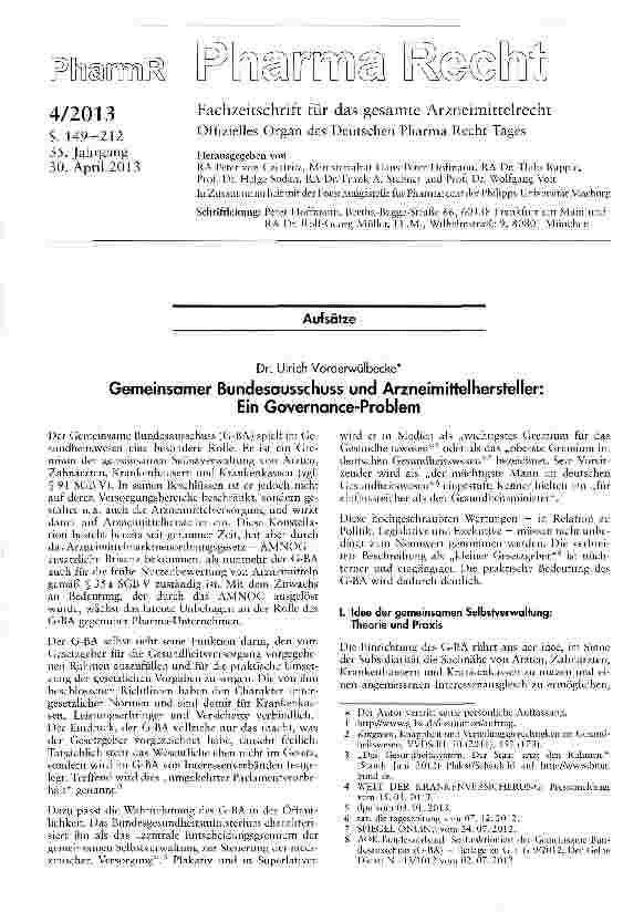 Vorschauseite 1: Gemeinsamer Bundesausschuss und Arzneimittelhersteller: Ein Governance-Problem