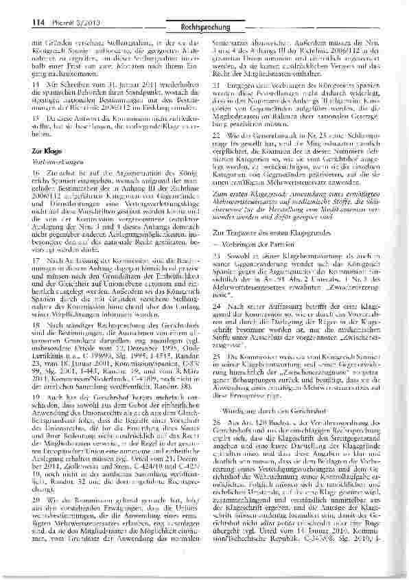 Vorschauseite 3: Spaniens Mehrwertsteuersätze im Bereich Arzneimittel und medizinische Geräte EU-rechtswidrig RL 2006/112, EG Art. 98