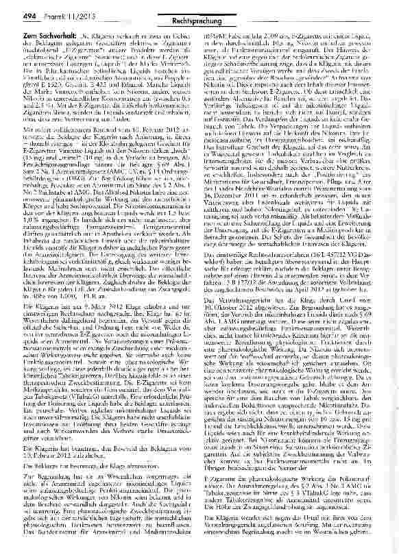 Vorschauseite 2: E-Zigarette ist kein Arzneimittel AMG §S 2 I» 69 I; VTabakG $ 3 I und II